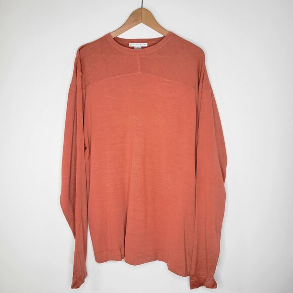 Vintage GEOFFREY BEENE Orange Silk Blend Sweater Size XL Crew Neck Preppy - Picture 3 of 9